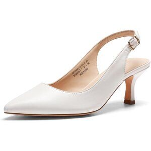 Dream Pairs Women White-pu Faux Suede Pointed Toe Slingback Low Kitten Heels